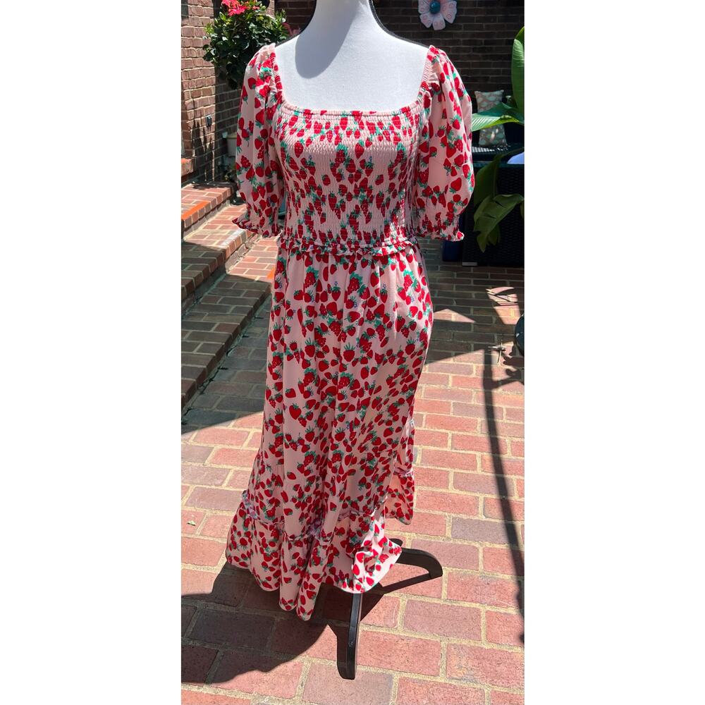 Betsey Johnson Strawberry Fields Maxi Dress Sz M Cottagecore Coquette Feminine